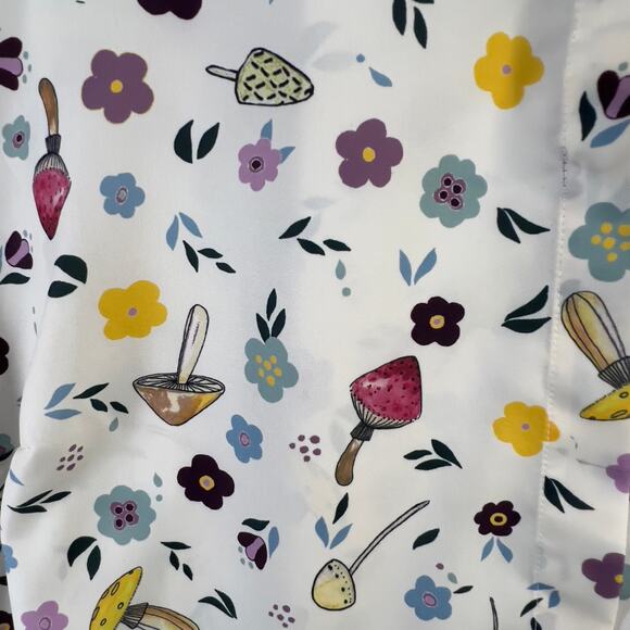 Eloquii Blouse Size 26 White Multicolor Mushroom Flower Button Up Whimsical Top - Picture 3 of 11